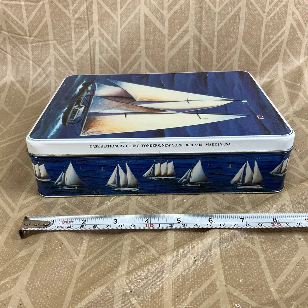 Vintage Collectible Nautical Sailing Sailboats Tin Metal Box By Stephen Lawrence